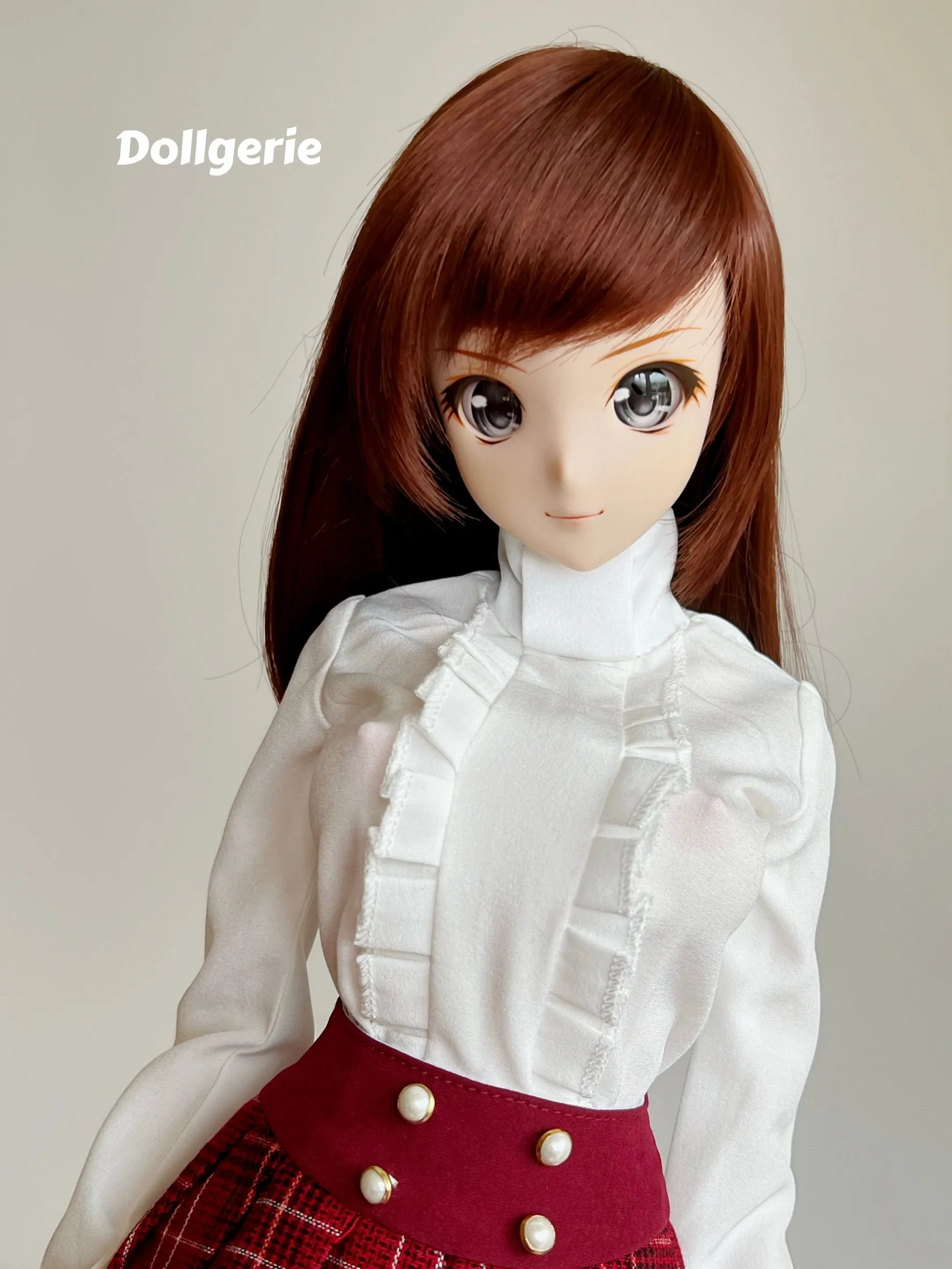 XL White Blouse and Burgundy Pleated Mini Skirt Set for SmartDoll or DD