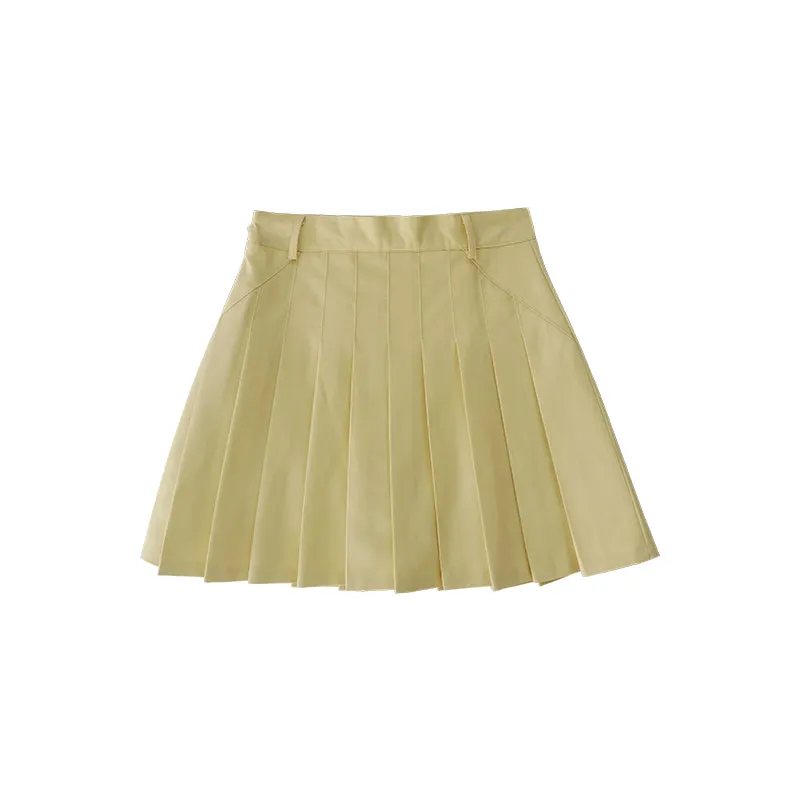 Yellow High Waist Pleated Skirt  KF81051