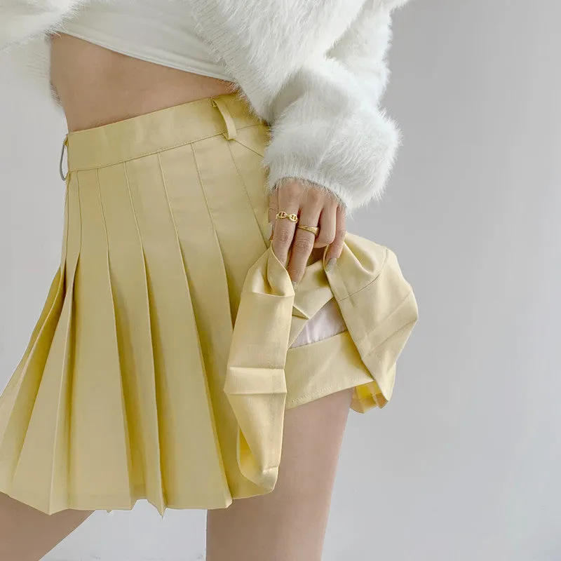 Yellow High Waist Pleated Skirt  KF81051