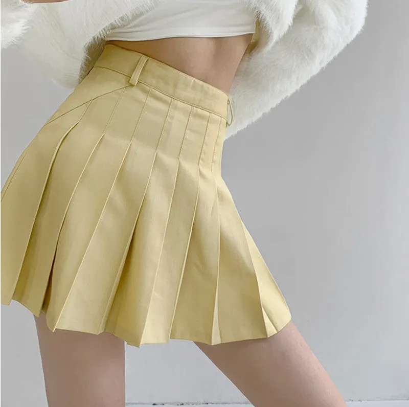 Yellow High Waist Pleated Skirt  KF81051