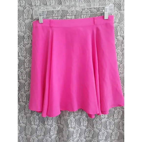 Yumi Kim Sz M Magenta Hot Pink Silk Skater Mini Skirt