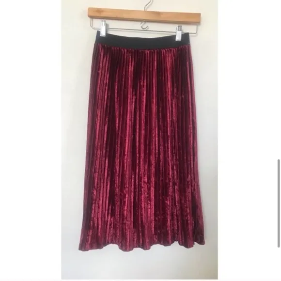 Zara Dark Red Velvet Pleated Skirt