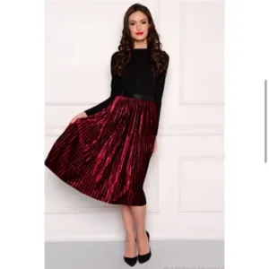 Zara Dark Red Velvet Pleated Skirt