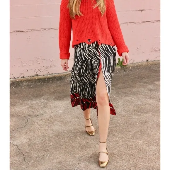 Zara zebra print pleated midi skirt with detachable belt