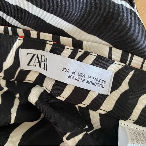 Zara zebra print pleated midi skirt with detachable belt