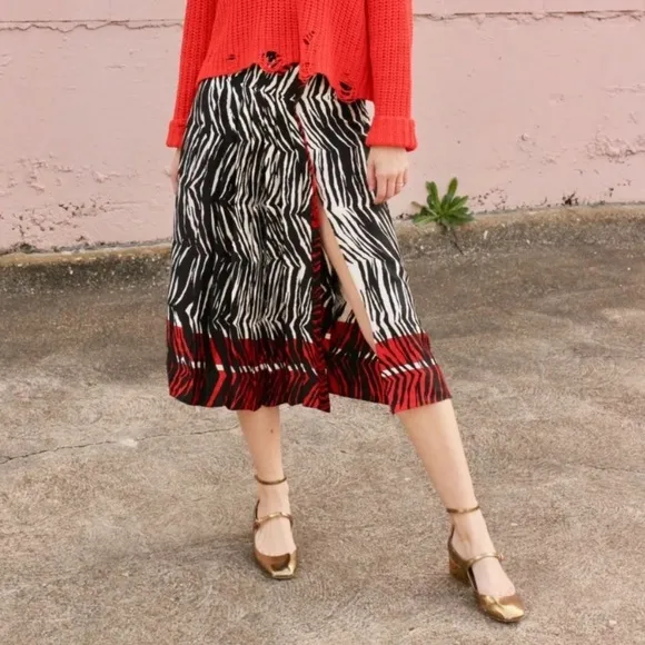 Zara zebra print pleated midi skirt with detachable belt